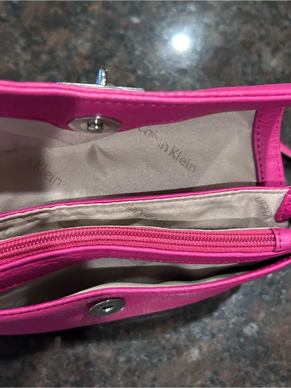 Calvin Klein Hot Pink Leather Crossbody with Silver Chain